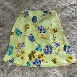 Vtg Valentino Miss V Silk Skirt in Cream and Green